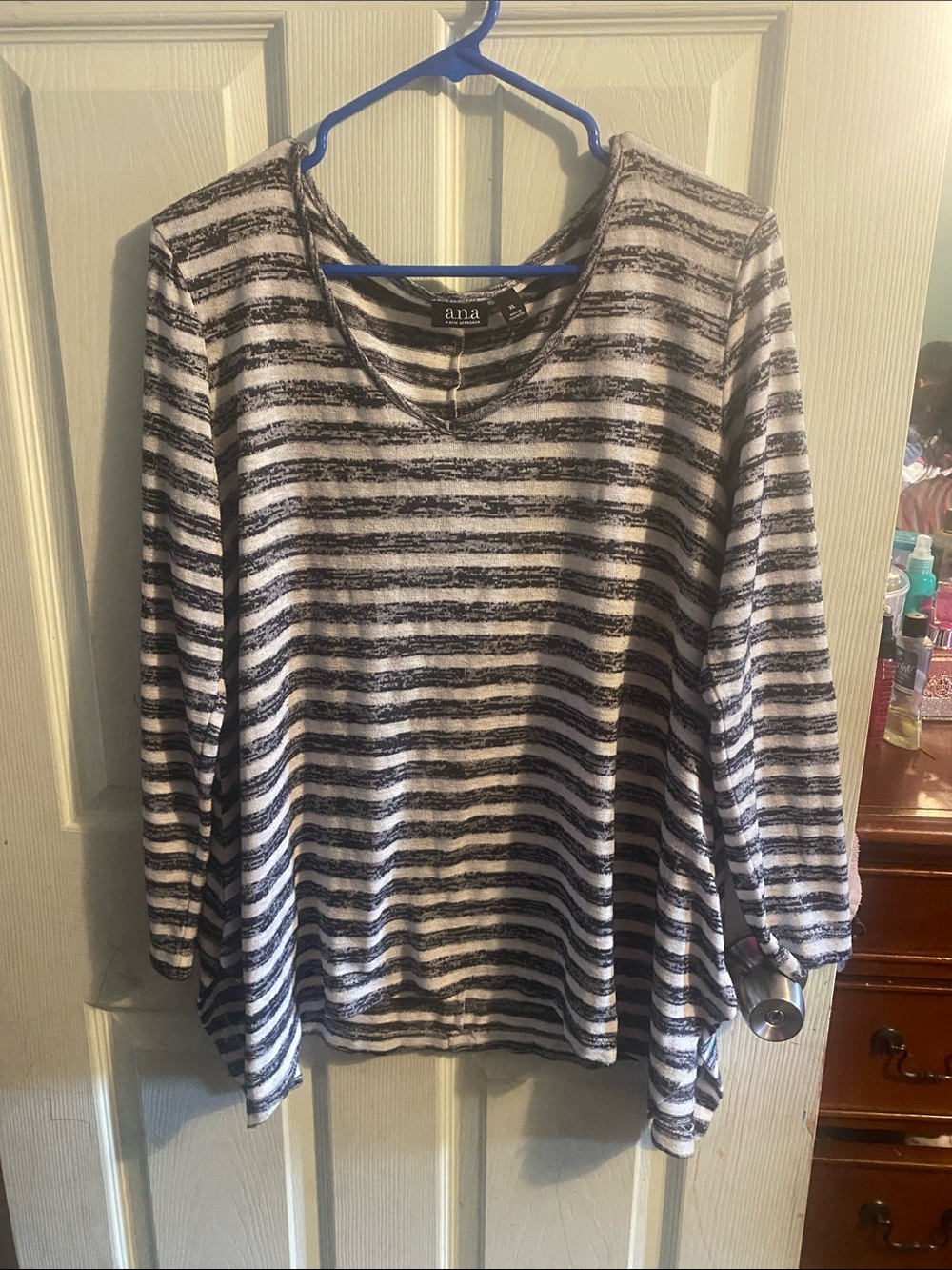 a.n.a Black & White Striped Long-Sleeve Scoop Neck Top